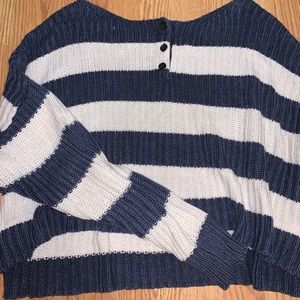 dark blue and white striped sweater